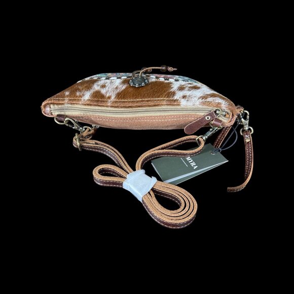 Myra Bag Leather & Hairon Wristlet Crossbody Bag "Dusa" - New - Picture 12 of 15